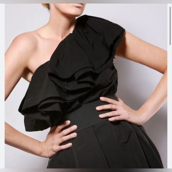 Lanvin H&M Little Black One Shoulder Dress SZ 6 worn once - Picture 2 of 11